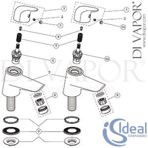 Ideal Standard Vectis Bath Pillar Tap Spare Parts - IDL DV 308